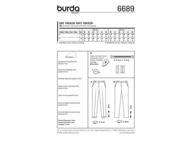 Burda 6689 - Bukser