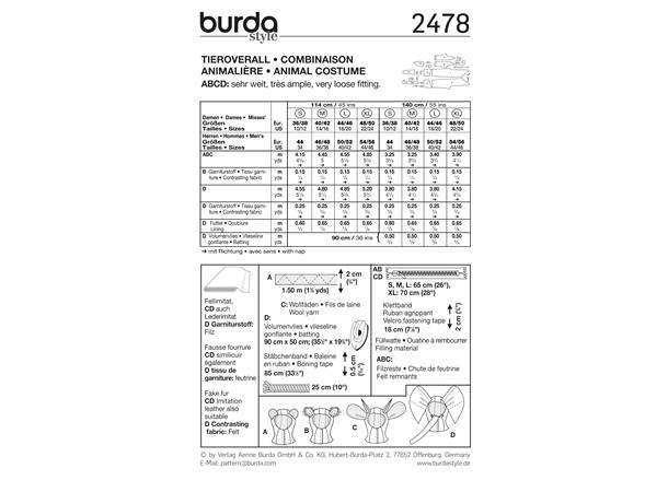 Burda 2478 - Dyrekostyme