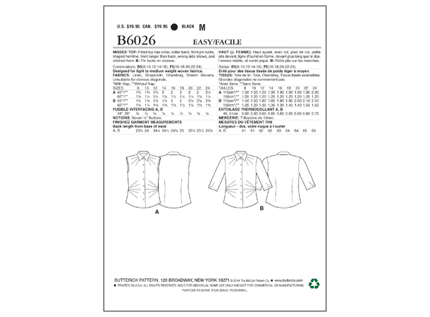 Butterick 6026, topp