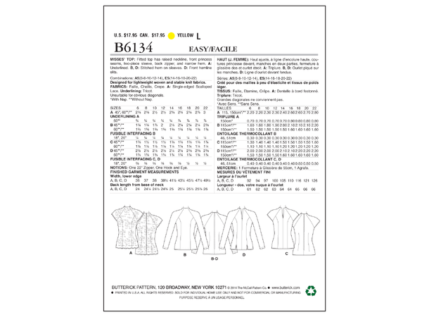 Butterick 6134, topp