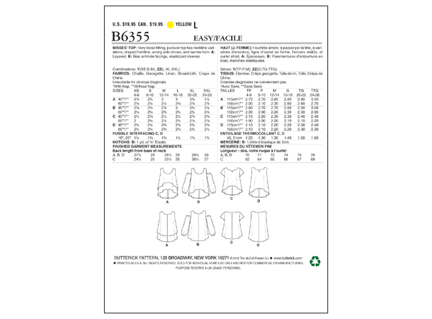 Butterick 6355, topp