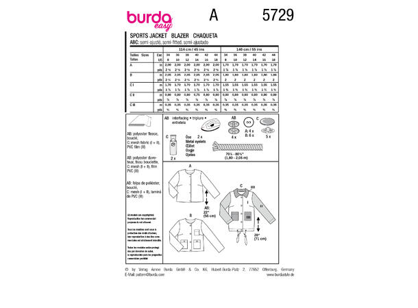 Burda 5729 - Jakke.